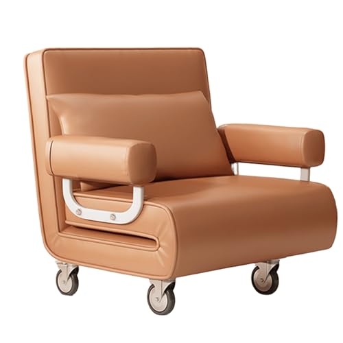 Klappsofa mit Rollen Technischer Stoff Ergonomie Gästebett Klappbar mit Kissen 6-Fach Verstellbare Rückenlehne Schlafsofa für Wohnzimmer, Schlafzimmer, Gästezimmer(Orange,186 * 127 * 26cm) von Generic