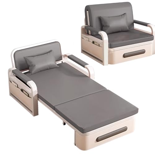 Klappsofa mit Schlaffunktion Leder Gästebett mit Stauraum Rahmen Aus Karbonstahl Wohnzimmer Sofa mit Rollen 7 cm Dicker Schaumstoff für Zuhause, Büro(Gray,192 * 82 * 65cm) von Generic