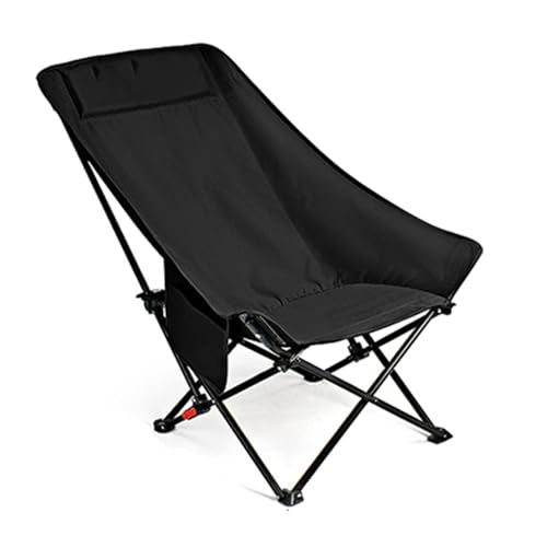 Klappstuhl Camping, Campingstuhl mit Kopfstütze und Seitentaschen, Geeignet für Camp, Angeln, Picknick, Wandern(Black,Large) von Generic