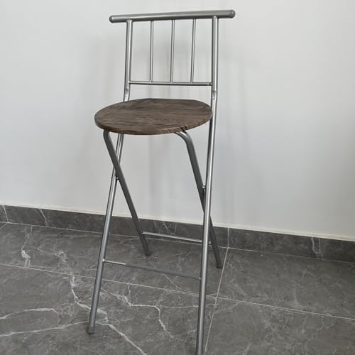 Klappstuhl in Thekenhöhe mit Rückenlehne, runder Sitzhocker für das Esszimmer im Homeoffice (weißer Rahmen + Holzsitz 65 cm) von Generic
