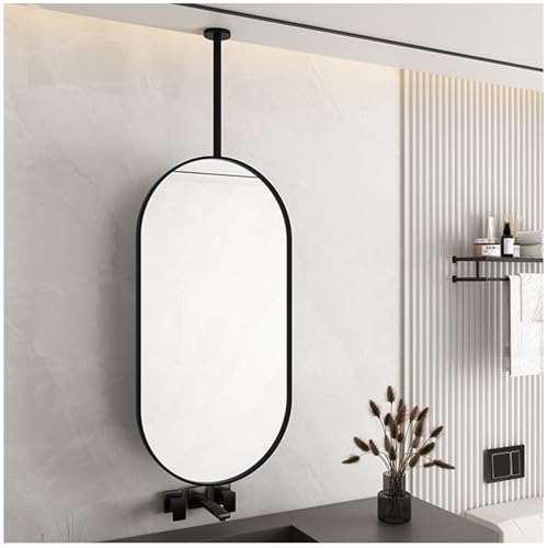 Klare Und Praktische Hängende Spiegel, Schwarzer Metall-Hängestangenspiegel, Dekorativer Hängespiegel Für Wohnzimmer, Eingangsbereich, Badezimmer, Schlafzimmer, Kommoden(Black,60x90cm) von Generic