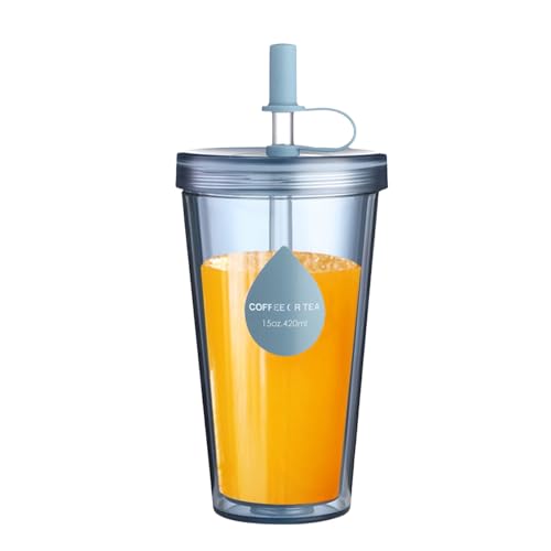 Klarer wiederverwendbarer Reisebecher | Wiederverwendbare transparente Becher mit Strohhalm | Doppelwandiger Eiskaffeebecher, Kaffeebecher mit Deckel und Strohhalm, transparentes Trinkgeschirr für die von Generic