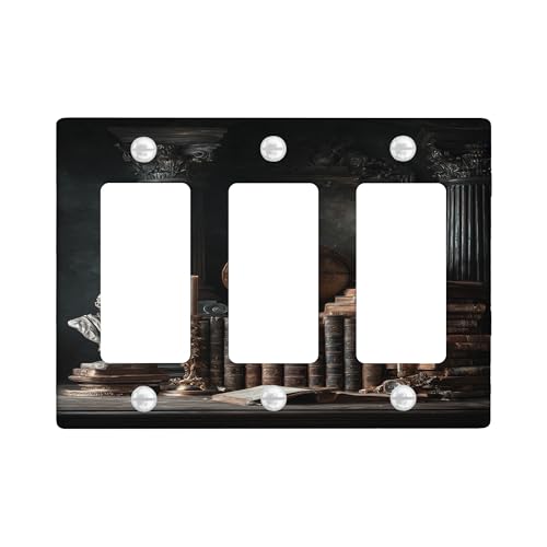 Klassische Antike Lichtschalter-Abdeckplatten/Steckdosenabdeckungen, Vintagebraun mit Globus und Büchern für dekorative Wohnakzente, thermoplastische Wandplatten, Standardgröße 3-Gang-Wandplatte Klassische Antike Lichtschalter-Abdeckplatten/Steckdosenabdeckungen, Vintagebraun mit Globus und Büchern für dekorative Wohnakzente, thermoplastische Wandplatten, Standardgröße 3-Gang-Wandplatte von Generic