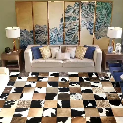 Klassischer Teppich Aus Echtem Rindsleder Für Zuhause, Wohnzimmer Handgemachter Kuhfellteppich Patchwork Kuhpelzteppich Rindsleder Leder Für Schlafzimmer Western Decor, 240cm×300cm von Generic