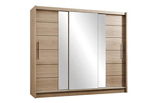 Kleiderschrank IZBONA 2, 250 cm Tür, Garderobenschrank, Schlafzimmermöbel, Schlafzimmer (Schwarz/Schwarz + Spiegel) von Generic