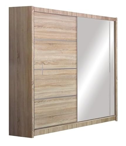 Kleiderschrank KINSTA, 203 cm Tür, Garderobenschrank, Schlafzimmermöbel, Schlafzimmer (Eiche Sonoma/Eiche Sonoma + Spiegel) von Generic