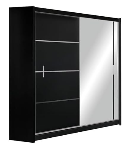 Kleiderschrank KINSTA, 203 cm Tür, Garderobenschrank, Schlafzimmermöbel, Schlafzimmer (Schwarz/Schwarz + Spiegel) von Generic