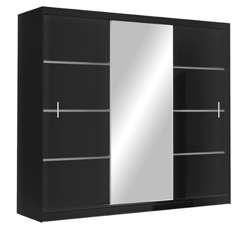 Kleiderschrank KINSTA, 250 cm Tür, Garderobenschrank, Schlafzimmermöbel, Schlafzimmer (Schwarz/Schwarz + Spiegel) von Generic