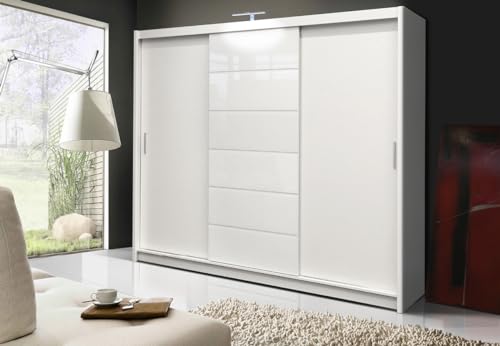Kleiderschrank Mallie, 250 cm Tür, Garderobenschrank, Schlafzimmermöbel, Schlafzimmer (Weiss/Weiss + weißes Glas) von Generic