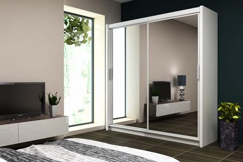 Kleiderschrank RAPIS, 120 cm Tür, Garderobenschrank, Schlafzimmermöbel, Schlafzimmer (Weiss mit Spiegel) von Generic