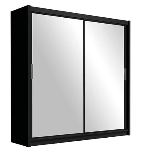Kleiderschrank RAPIS, 160 cm Tür, Garderobenschrank, Schlafzimmermöbel, Schlafzimmer (Schwarz mit Spiegel) von Generic
