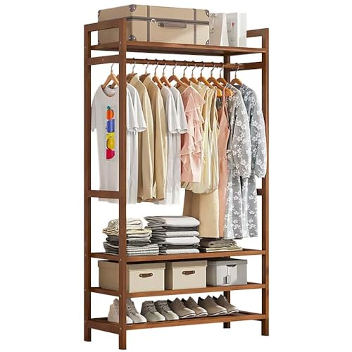 Kleiderständer Garderobenständer Auf Rollen Garderobenständer Aus Holz Stabiler Kleiderschrank Offener Kleiderschrank Mit Stangenregalen Für Schlafzimmer Flur Wohnzimmer (Farbe: Braun Größe: von Generic