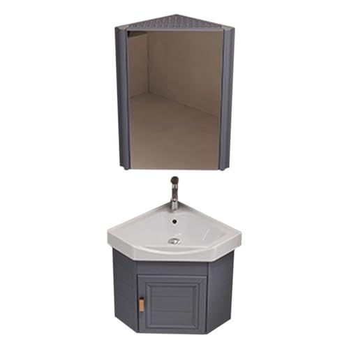 Kleine EckBadmöbel mit Keramikwaschbecken Schwebender Badmöbel Set mit Stauraum Spiegelschränke für Bad Gästezimmer, Platzsparende(Gray,38cm(15'')) von Generic