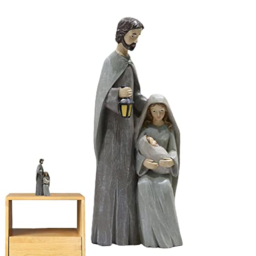 Kleine Heilige Familie Statue – Tischplatte Heilige Familie mit Kinderfigur | Holz-Weihnachts-religiöse Kunstdekoration Statue geeignet für religiöse und Glaube zum Beten zu Hause von Generic