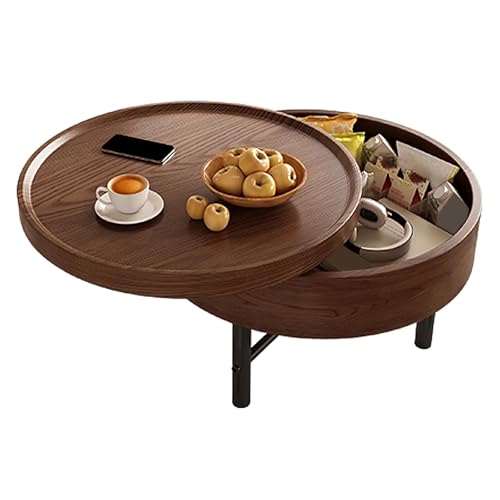Kleiner Retro Beistelltisch Rund mit Drehbarer Tischplatte Wohnzimmer Couchtisch mit Stauraum Moderner Schwarzer Bodentisch Wohnzimmertisch für Häuser, Büros(Brown,60 * 60 * 43.5cm) von Generic