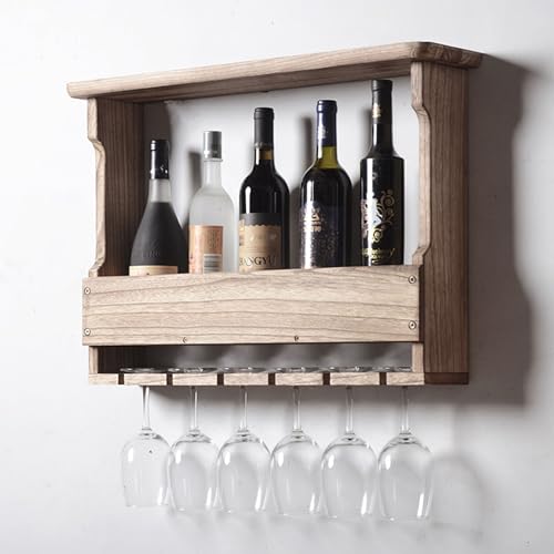 Kleines Weinregal Wandmontierte Barregale Weinregal Likör Flasche Display Regal mit hängendem Weinglasregal Halter Spirituosenschrank Bar Küche Wandregal für Home Bar Esszimmer Küche (helle von Generic