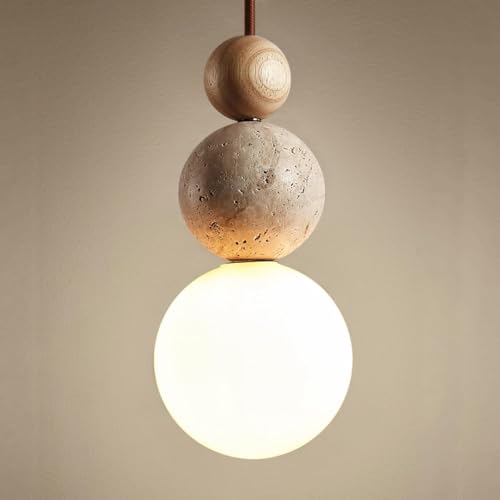 Klkrwy Nordic Gelb Travertin Pendelleuchten Wabi-sabi Glas Hängelampe Nachttisch Mini Pendelleuchte Led 3000k Kronleuchter Verstellbare Hängeleuchten Für Over Table Wohnzimmer, Wood Color von Generic