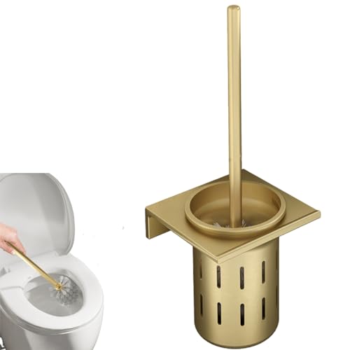 Klobürste Gold Wandmontage, Goldgriff Toilettenbürste mit Selbstklebend Bürstenhalter, Aluminium Material WC Bürste für Badezimmer Badewanne und Toilette Sauber von Generic