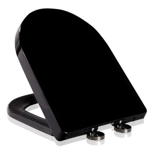 Klodeckel Schwarz, WC-Sitz D-Form aus Duroplast mit Schnellverschluss und Verstellbarem Scharnier, Toilettendeckel mit Absenkautomatik Klodeckel Schwarz, WC-Sitz D-Form aus Duroplast mit Schnellverschluss und Verstellbarem Scharnier, Toilettendeckel mit Absenkautomatik von Generic