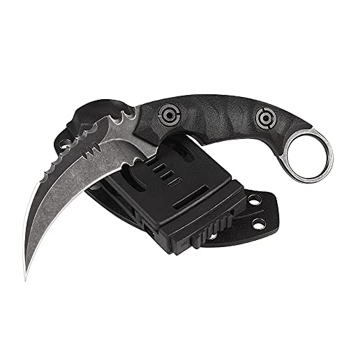 Knivedc Karambit Messer Feststehende Klinge mit Kydexscheide, 440C Stahl Full Tang, EDC Messer Outdoor Survival Messer Jagdmesser (Stein gewaschen) von Generic