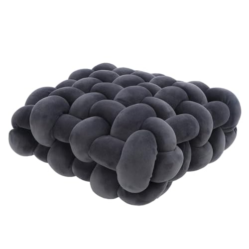 Knotenkugelkissen, Knotenkissen, Knotbugelwurf Kissen Ultra Weiche Handgewebte Knotbugel Samtsofa Kissen, Ø 25 cm, Knotenkissen, Sofa-Kissen (Dunkelgrau Quadrat) von Generic