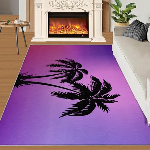 Kokosnussbaum-Silhouette Teppich Strandpflanze Lila Kleine Teppiche Verträumtes Lila Mit Farbverlauf 60x90 Rug Kokosnussbaum Vorleger Rutschfester Teppich Für Stark Frequentierte Bereiche von BEQUTIY