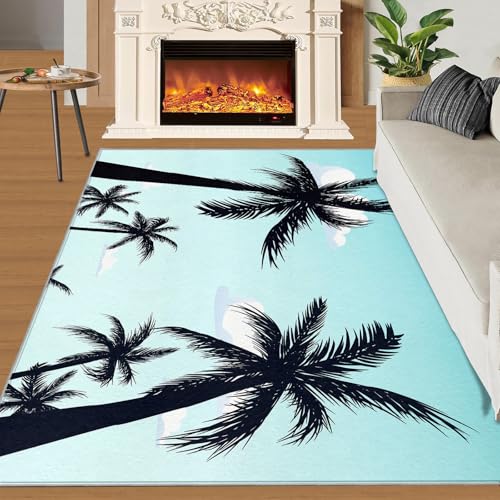 Kokosnussbaum Teppich Blauer Himmel Und Weiße Wolken Kinderteppiche Tropische Pflanze 70x120 Rug Kokosnussbaum Pflanze Vorleger Rutschfester Teppich Für Stark Frequentierte Bereiche von BEQUTIY