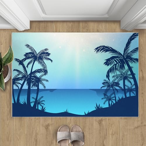 Kokosnussbaum Teppich Naturpflanze Kleine Teppiche Wunderschönes Blaues Meer 50x80 Rug Kokosnussbaum Blau Vorleger Rutschfester Teppich Für Stark Frequentierte Bereiche von BEQUTIY