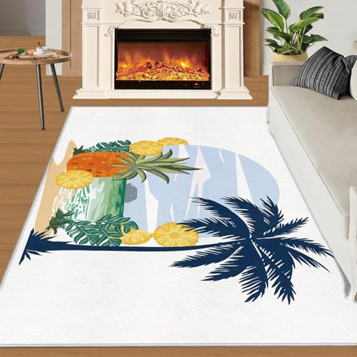 Kokosnussbaum Teppich Sommerstrand Kinderzimmerteppiche Tropische Pflanze Ananasfrucht 100x140 Rug Kokosnussbaum Vorleger Rutschfester Teppich Für Stark Frequentierte Bereiche von BEQUTIY