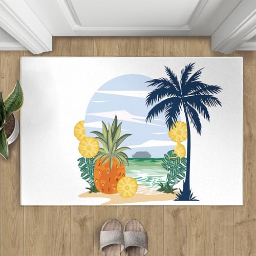 Kokosnussbaum Teppich Sommerstrand Kleine Teppiche Tropische Pflanze Ananasfrucht 50x80 Rug Kokosnussbaum Vorleger Rutschfester Teppich Für Stark Frequentierte Bereiche von BEQUTIY