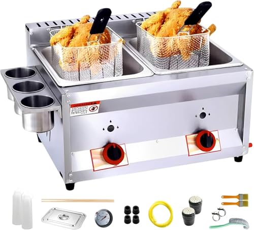 Kommerzielle Arbeitsplatte Lpg Gas Fritteuse Doppeltanks Mit 10lx2 Korb Und Deckel Edelstahl Propan Lpg Mit Großer Kapazität Mit Metallrohr Für Pommes Frites Home Kitchen Restaurant, 3 Baskets Kommerzielle Arbeitsplatte Lpg Gas Fritteuse Doppeltanks Mit 10lx2 Korb Und Deckel Edelstahl Propan Lpg Mit Großer Kapazität Mit Metallrohr Für Pommes Frites Home Kitchen Restaurant, 3 Baskets von Generic