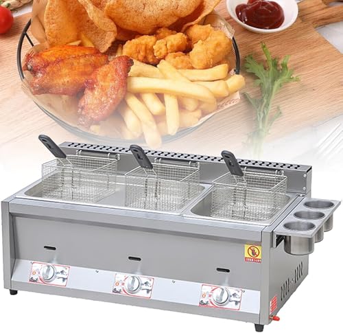 Kommerzielle Fritteuse, Gasfritteusen Gas 2 Körbe Edelstahl Dual Tank Gasfritteuse Mit 2 Abnehmbaren Körben Und Deckel Für Restaurants Und Snackbars Zu Hause, 18l*1+8l*1 von Generic