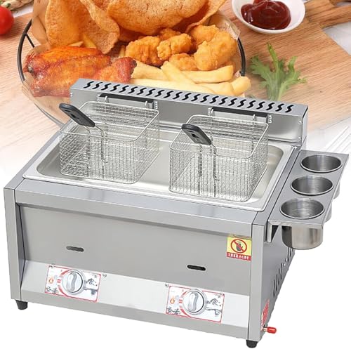 Kommerzielle Fritteuse, Gasfritteusen Gas 2 Körbe Edelstahl Dual Tank Gasfritteuse Mit 2 Abnehmbaren Körben Und Deckel Für Restaurants Und Snackbars Zu Hause, 18l*1 von Generic