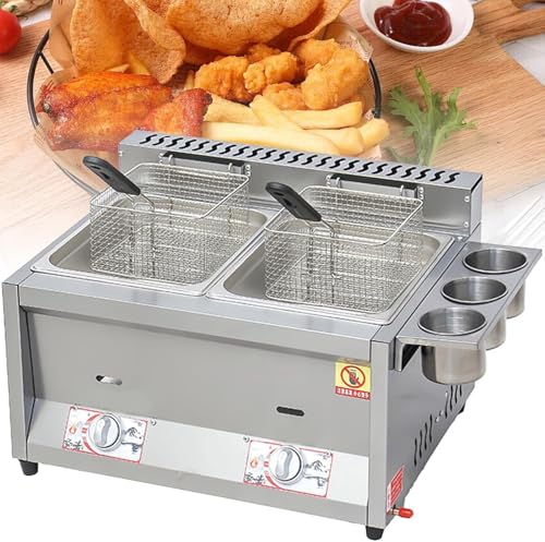 Kommerzielle Fritteuse, Gasfritteusen Gas 2 Körbe Edelstahl Dual Tank Gasfritteuse Mit 2 Abnehmbaren Körben Und Deckel Für Restaurants Und Snackbars Zu Hause, 8l*2 von Generic