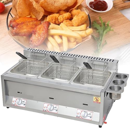 Kommerzielle Fritteuse, Gasfritteusen Gas 2 Körbe Edelstahl Dual Tank Gasfritteuse Mit 2 Abnehmbaren Körben Und Deckel Für Restaurants Und Snackbars Zu Hause, 8l*3 von Generic