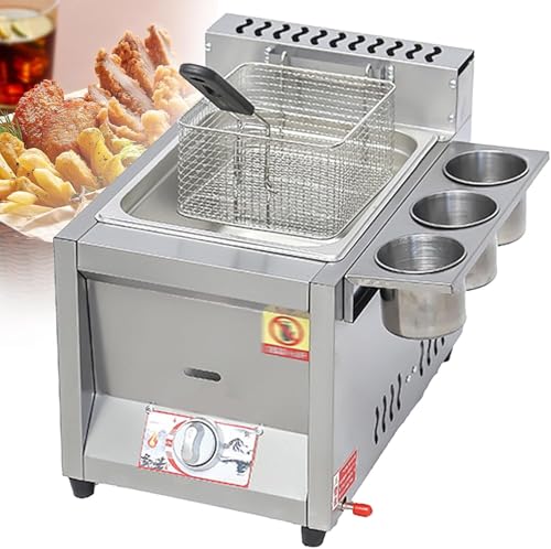 Kommerzielle Fritteuse, Gasfritteusen Gas 2 Körbe Edelstahl Dual Tank Gasfritteuse Mit 2 Abnehmbaren Körben Und Deckel Für Restaurants Und Snackbars Zu Hause, 8l von Generic