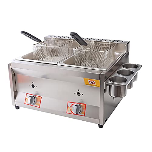 Kommerzielle Fritteuse 10L + 10L Doppelgas, LPG-Gas Edelstahl-Arbeitsplatte, für Pommes Frites Restaurant Home Kitchen von Generic