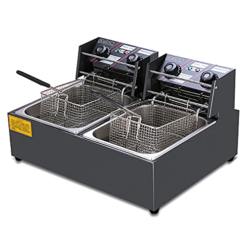 Kommerzielle Fritteuse Elektrische Arbeitsplatte Edelstahl Einzeltank mit Deckel und Korb 2500W einstellbare Temperatur und Timer, für und zu Hause von Generic