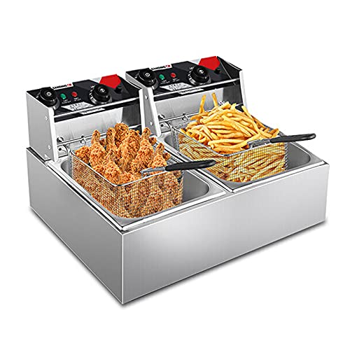 Kommerzielle Fritteuse Elektrischer Doppeltank 2X10,8L 2,5Kw Tischplatte Edelstahl mit einstellbarem Timer und Temperaturregelung für Catering Restaurant Cafe von Generic