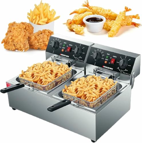 Kommerzielle Fritteuse Elektrischer Einzeltank mit Korbkapazität 10L * 2 (10,5Qt * 2) Elektrische Arbeitsplatte, Edelstahl S für den Heimgebrauch im Restaurant ~/ von Generic