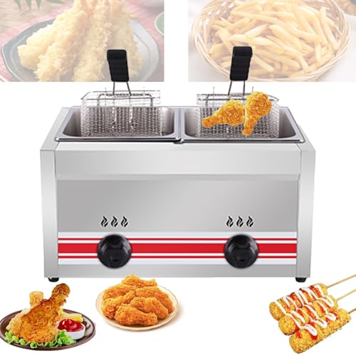 Kommerzielle Fritteuse Gas, Edelstahl-Arbeitsplatte mit Körben und unabhängigem Feuer zum Kochen von Pommes Frites, Qualität für die Heimküche oder das Restaurant von Generic
