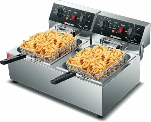 Kommerzielle Fritteuse Schnelle Heizung Dual Tank, 2X10L Öltanks, Timer & einstellbare Temperatur, Edelstahl, 3000W Schnellheizung perfekt für Küchen~/ von Generic