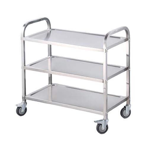 Kommerzieller Multi funktionaler Edelstahl Utility Cart Heavy Duty 3 -Tier -Küche Trolley Mobile Servierwagen auf Rädern Extra großes Metall 3-Layer 75 * 40 * 82cm von Generic