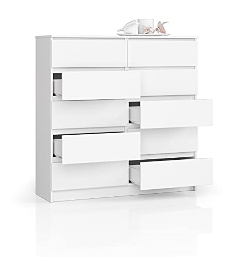 Kommode, 10 Schubladen, viel Stauraum, Kleiderschrank, Flur, Badezimmerschrank, Kommode, Multifunktionsschrank. Abmessungen: 120x121x40cm (Weiß) von Generic