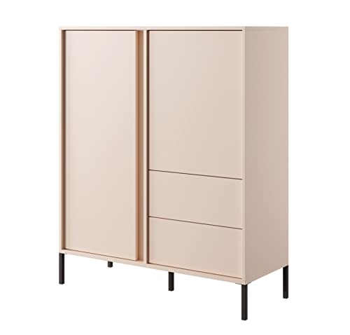 Kommode 103x123x39,5 cm DAST A Schrank Highboard 2 Türen 2 Schubkästen Wohnzimmerschrank Beige von Generic