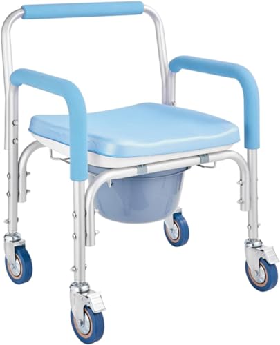 Kommode Duschrollstuhl Kommode Toilettenstuhl Mit Rädern Duschhocker Für ältere Erwachsene Behinderte Mobiler Rolltreppenstuhl, Blue von Generic