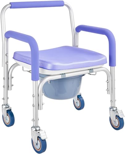 Kommode Duschrollstuhl Kommode Toilettenstuhl Mit Rädern Duschhocker Für ältere Erwachsene Behinderte Mobiler Rolltreppenstuhl, Purple von Generic