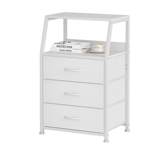Kommode für Schlafzimmer, Aufbewahrungsorganisator mit Schubladen, vertikaler Stoffspeicherturm Eingang, Nachttischbetttisch, robuster Stahlrahmen weiß 3-Layer Kommode für Schlafzimmer, Aufbewahrungsorganisator mit Schubladen, vertikaler Stoffspeicherturm Eingang, Nachttischbetttisch, robuster Stahlrahmen weiß 3-Layer von Generic