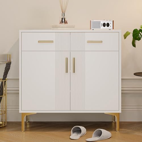 Kommode mit 2 Türen 2 Schubladen Sideboard mit Metallgriffen und Metallfüßen Buffet für Küche Esszimmer Wohnzimmer Flur Anrichte Modernes Kabinett Beistellschrank Weiß Kommode mit 2 Türen 2 Schubladen Sideboard mit Metallgriffen und Metallfüßen Buffet für Küche Esszimmer Wohnzimmer Flur Anrichte Modernes Kabinett Beistellschrank Weiß von Generic