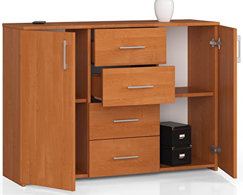 Kommode mit 4 Schubladen und Zwei Türen, Sideboard, Multifunktionsschrank, Wohnzimmer, Esszimmer 110x80x35cm VIELE Farbe! (Erle) von Generic